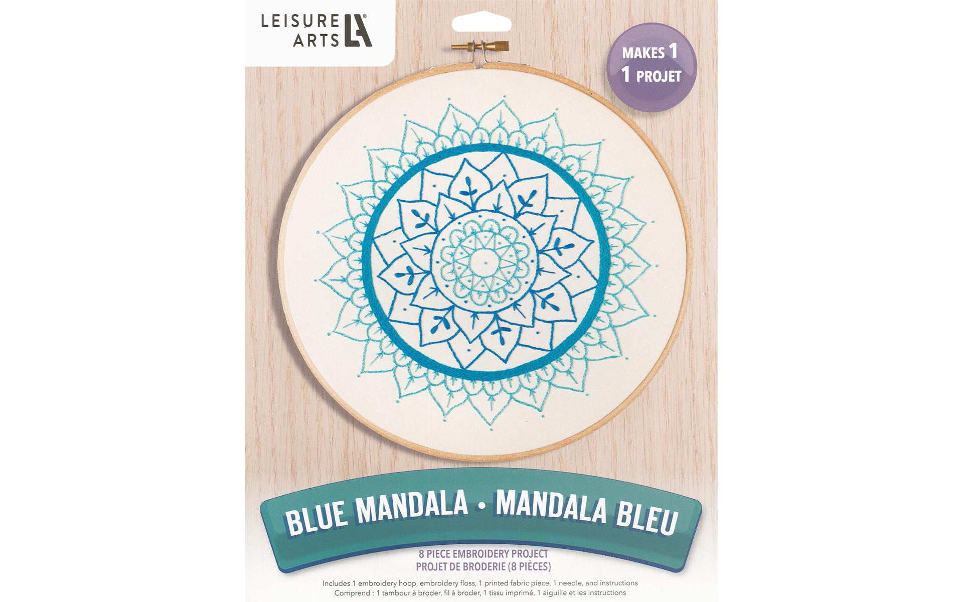 Leisure Arts Embroidery Kit 8 Blue Mandala- embroidery kit for beginners - embroidery  kit for adults - cross stitch kits - cross stitch kits for beginners - embroidery  patterns